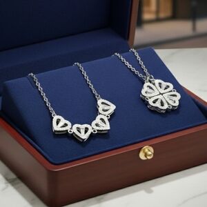 2 In 1 Silver Heart Clover Pendant Necklace